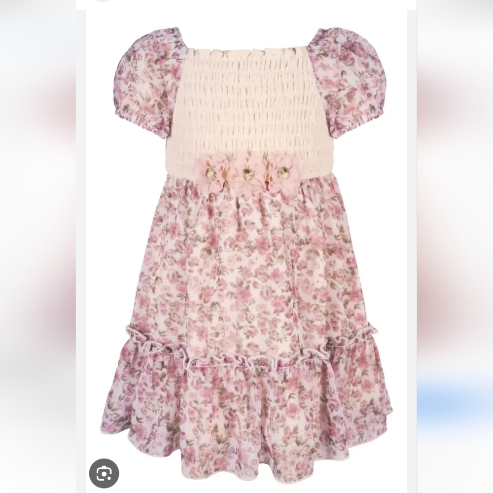 Zunie Puff Sleeve Lace Trim Chiffon Dress 12 Months NWT